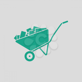 Icon of construction cart . Gray background with green. Vector illustration.