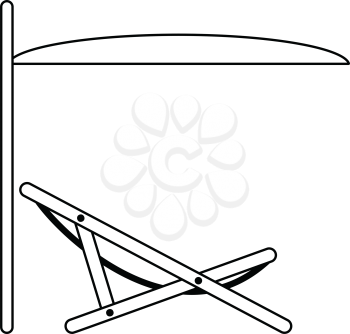 Icon of sea beach recliner with umbrella . Thin line design. Vector illustration.