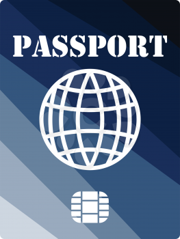 Passport with chip icon. Flat color design. Vector illustration.
