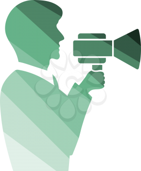 Man with mouthpiece icon. Flat color design. Vector illustration.