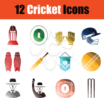 Set of cricket icons. Gradient color design. Vector illustration.