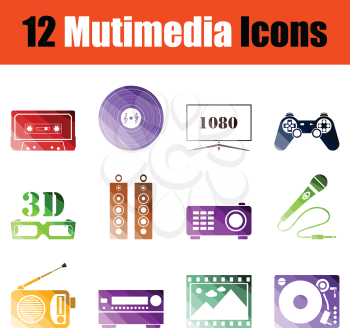 Set of multimedia icons. Gradient color design. Vector illustration.
