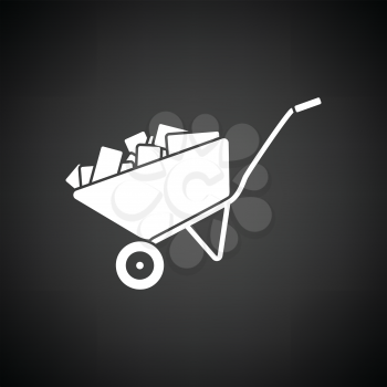 Icon of construction cart . Black background with white. Vector illustration.