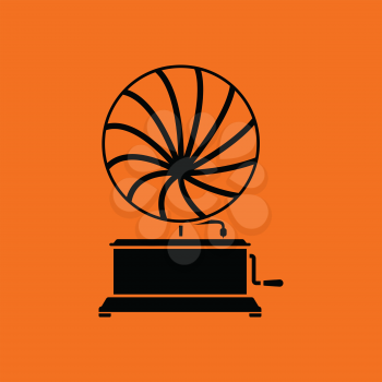 Gramophone icon. Orange background with black. Vector illustration.