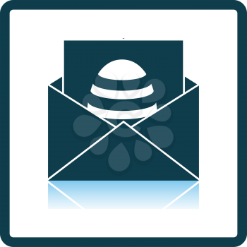 Envelop With Easter Egg Icon. Square Shadow Reflection Design. Vector Illustration.