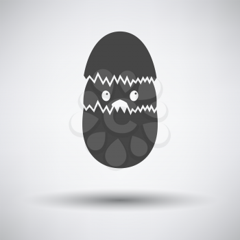 Easter Chicken In Egg Icon. Dark Gray on Gray Background With Round Shadow. Vector Illustration.