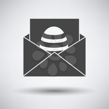 Envelop With Easter Egg Icon. Dark Gray on Gray Background With Round Shadow. Vector Illustration.