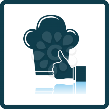 Thumb Up To Chef Icon. Square Shadow Reflection Design. Vector Illustration.