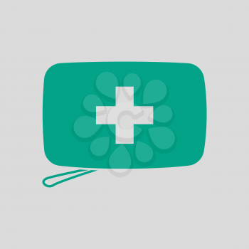 Alpinist First Aid Kit Icon. Green on Gray Background. Vector Illustration.