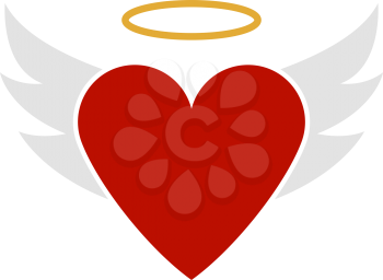 Valentine Heart With Wings And Halo Icon. Flat Color Design. Vector Illustration.