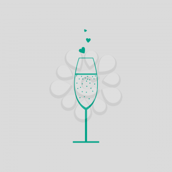 Champagne Glass With Heart Icon. Green on Gray Background. Vector Illustration.