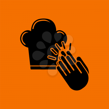 Clapping Palms To Toque Icon. Black on Orange Background. Vector Illustration.