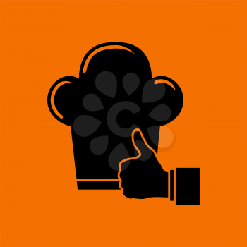 Thumb Up To Chef Icon. Black on Orange Background. Vector Illustration.
