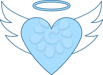 Valentine Heart With Wings And Halo Icon. Thin Line With Blue Fill Design. Vector Illustration.