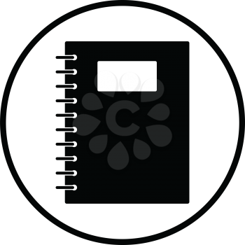 Exercise book with pen icon. Thin circle design. Vector illustration.