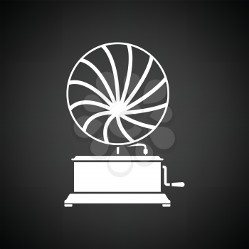 Gramophone icon. Black background with white. Vector illustration.