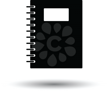 Exercise book with pen icon. White background with shadow design. Vector illustration.