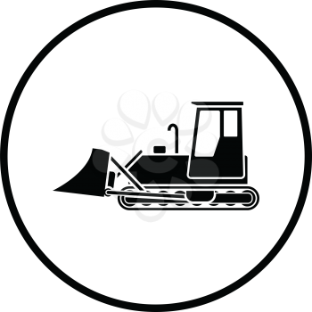 Icon of Construction bulldozer. Thin circle design. Vector illustration.
