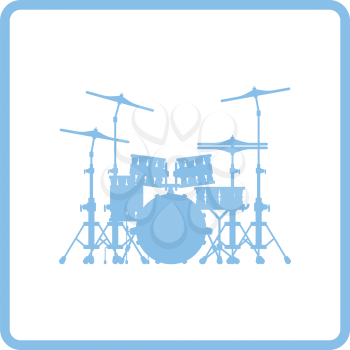 Drum set icon. Blue frame design. Vector illustration.