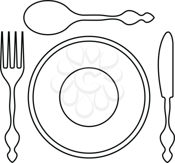 Silverware and plate icon. Thin line design. Vector illustration.