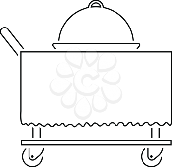Restaurant  cloche on delivering cart icon. Thin line design. Vector illustration.