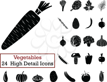 Set of 24  Vegetables Icons. Monochrome color design. Vector illustration.