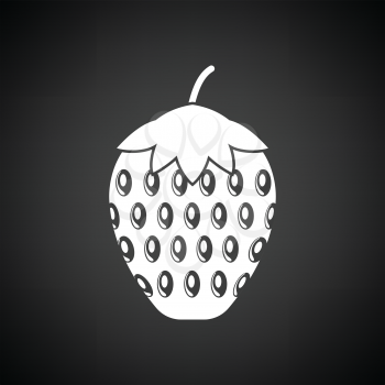 Icon of Strawberry. Black background with white. Vector illustration.