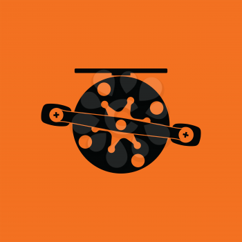 Icon of Fishing reel . Orange background with black. Vector illustration.
