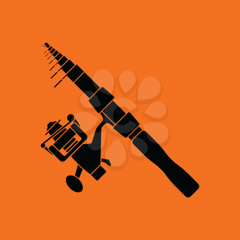Icon of curved fishing tackle. Orange background with black. Vector illustration.