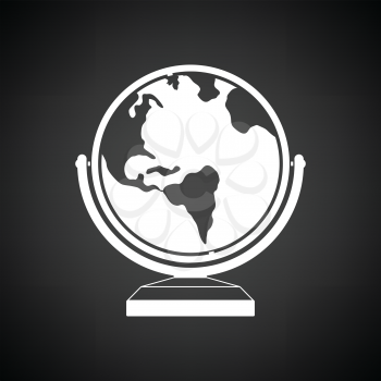 Globe icon. Black background with white. Vector illustration.