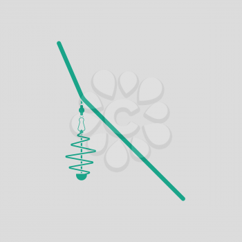 Icon of  fishing feeder net. Gray background with green. Vector illustration.