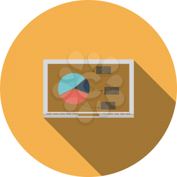 Laptop with analytics diagram icon. Flat color design. Vector illustration.