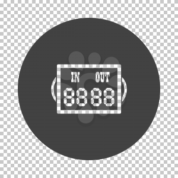 Soccer referee replace scoreboard  icon. Subtract stencil design on tranparency grid. Vector illustration.