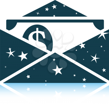 Birthday gift envelop icon with money  . Shadow reflection design. Vector illustration.