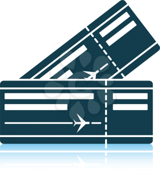 Two airplane tickets icon. Shadow reflection design. Vector illustration.