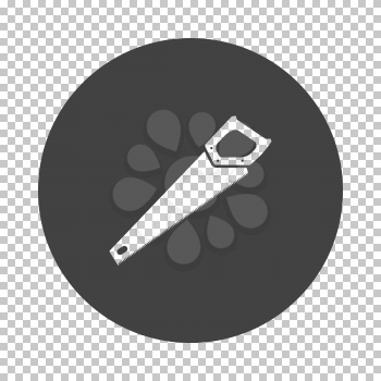 Hand saw icon. Subtract stencil design on tranparency grid. Vector illustration.