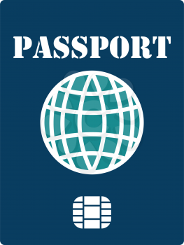 Passport with chip icon. Stencil in blue and yellow tone. Vector illustration.