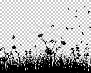 Medow with grass flowers and butterflies. EPS 8 Vector illustration. All objects are separated.
