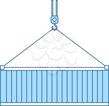 Crane Hook Lifting Container. Thin Line With Blue Fill Design. Vector Illustration.