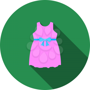 Baby Girl Dress Icon. Flat Circle Stencil Design With Long Shadow. Vector Illustration.