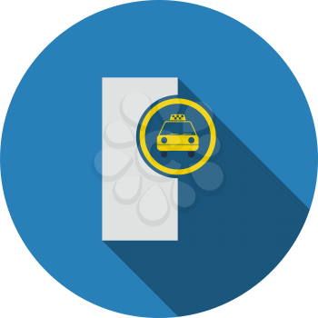 Taxi Station Icon. Flat Circle Stencil Design With Long Shadow. Vector Illustration.