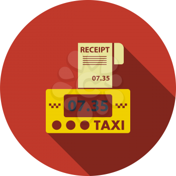 Taxi Meter With Receipt Icon. Flat Circle Stencil Design With Long Shadow. Vector Illustration.