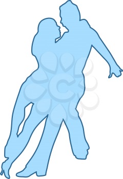 Dancing Pair Icon. Thin Line With Blue Fill Design. Vector Illustration.
