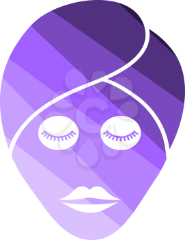 Woman Head With Moisturizing Mask Icon. Flat Color Ladder Design. Vector Illustration.