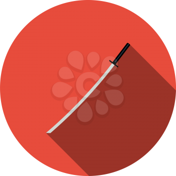 Japanese Sword Icon. Flat Circle Stencil Design With Long Shadow. Vector Illustration.
