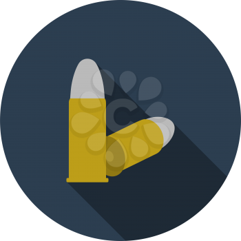 Pistol Bullets Icon. Flat Circle Stencil Design With Long Shadow. Vector Illustration.