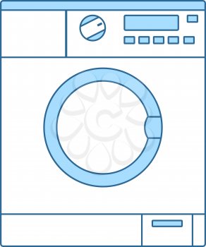 Washing Machine Icon. Thin Line With Blue Fill Design. Vector Illustration.
