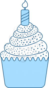 First Birthday Cake Icon. Thin Line With Blue Fill Design. Vector Illustration.