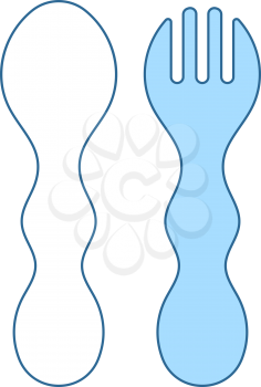 Baby Spoon And Fork Icon. Thin Line With Blue Fill Design. Vector Illustration.