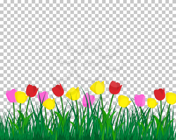 Summer meadow background with tulips. EPS 10 vector illustration with transparency and meshes.